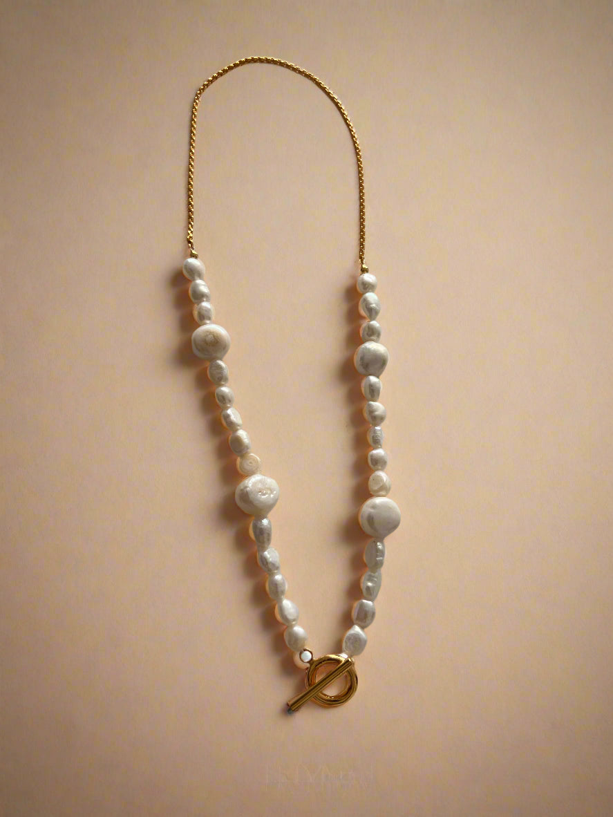 Baroque & Freshwater Pearl T Bar Necklace