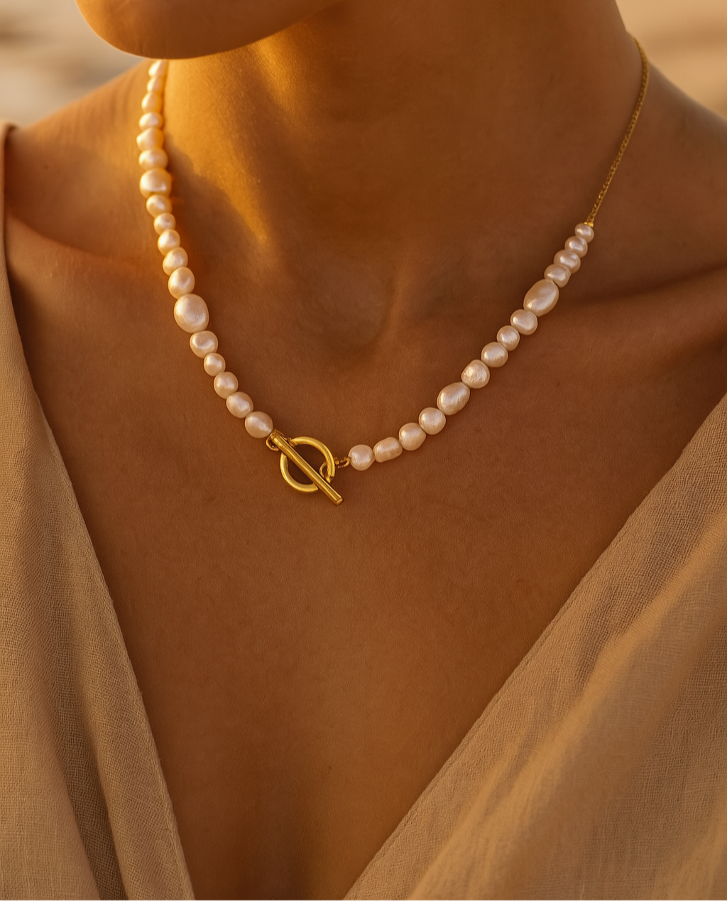 Baroque & Freshwater Pearl T Bar Necklace