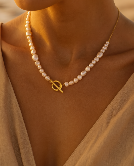 Baroque & Freshwater Pearl T Bar Necklace